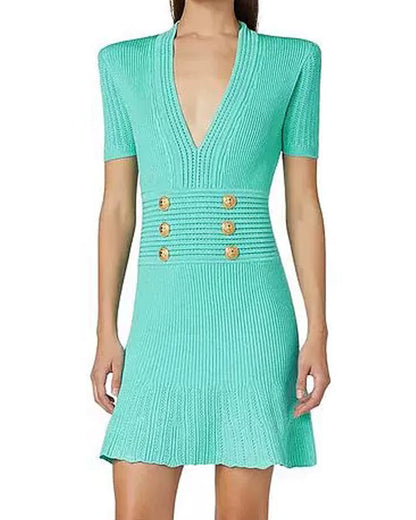 Short Sleeve Fluted Knitted Dress