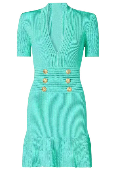 Short Sleeve Fluted Knitted Dress