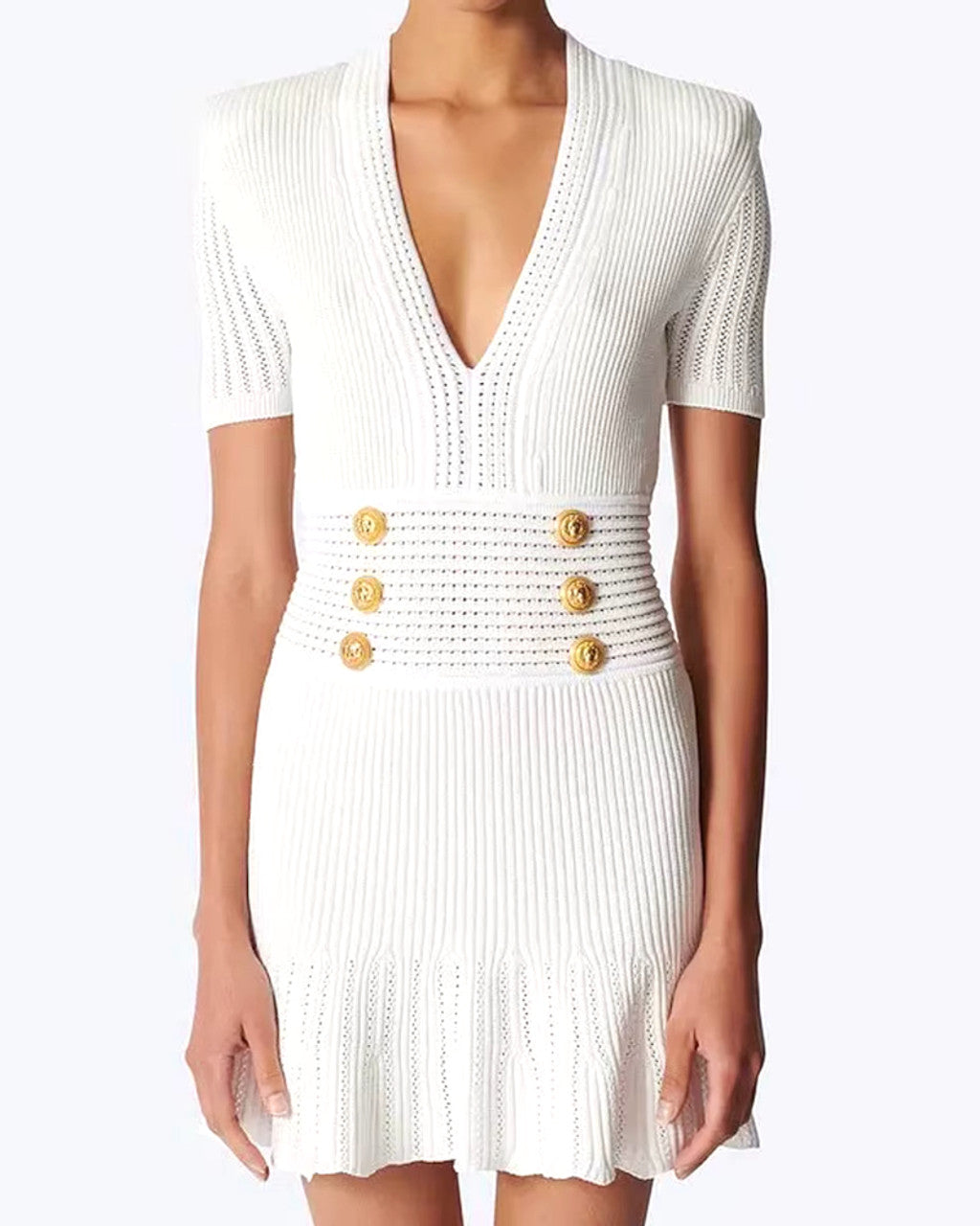 Short Sleeve Fluted Knitted Dress