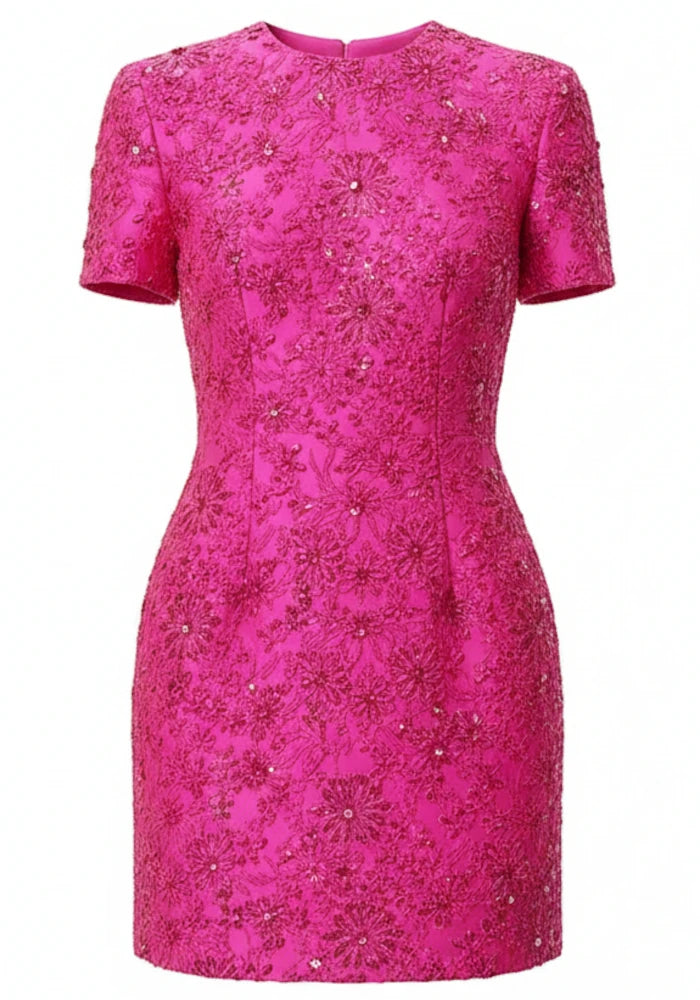 Short Sleeve Floral Dress Hot Pink HV2593