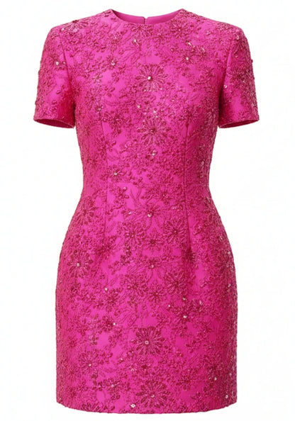 Short Sleeve Floral Dress Hot Pink HV2593