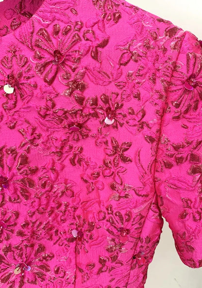 Short Sleeve Floral Dress Hot Pink HV2593