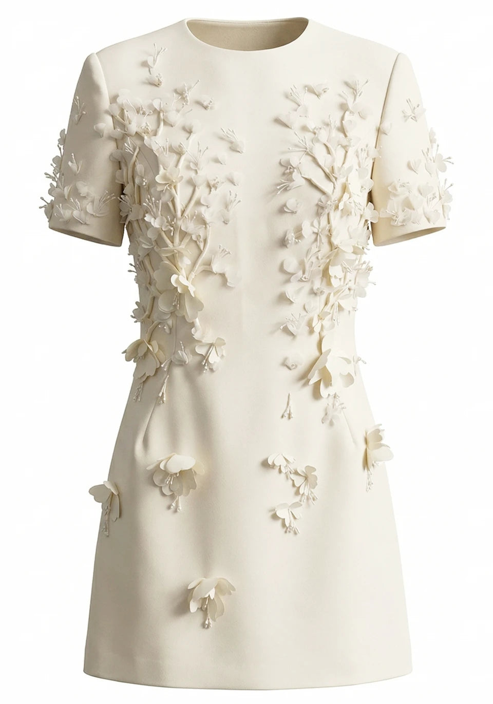 Short Sleeve Floral Dress Ivory HV2893