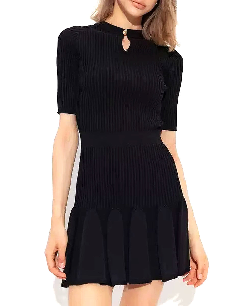 Short Sleeve A Line Knitted Dress