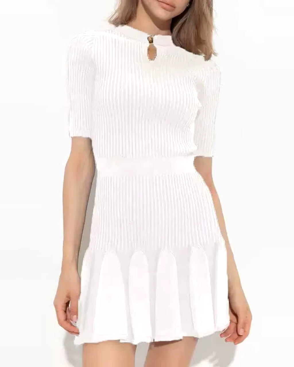 Short Sleeve A Line Knitted Dress
