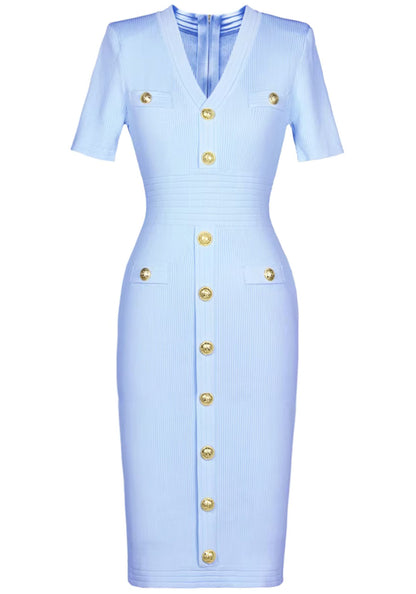 Short Sleeve Ribbed Knitted Dress