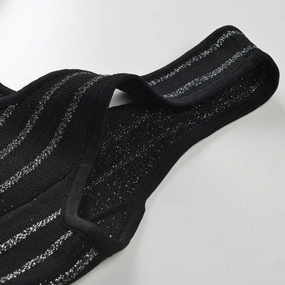 Sparkly Stripes A Line Dress Black