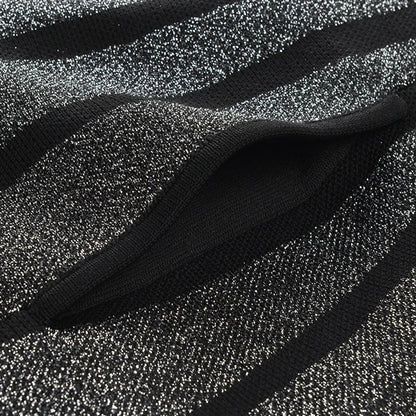 Sparkly Stripes A Line Dress Black