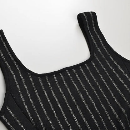 Sparkly Stripes A Line Dress Black