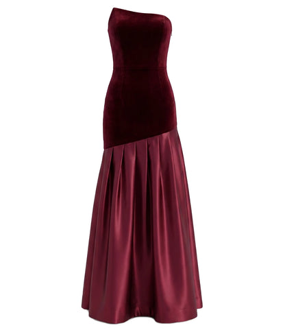 Strapless A Line Maxi Velvet Dress Burgundy HV3186