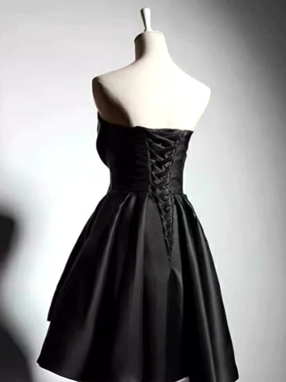 Strapless Bow Detail Corset A Line Dress Black