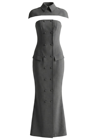Collar Detail Strapless Maxi Dress Grey HV2977