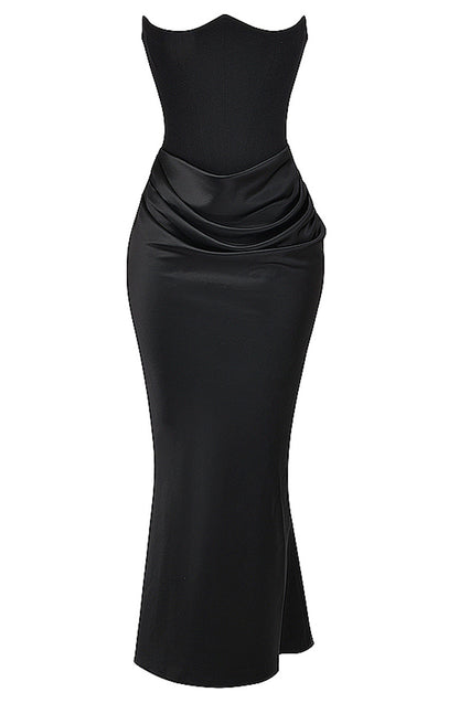 Strapless Corset Draped Maxi Dress