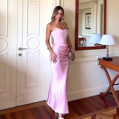 Strapless Corset Draped Maxi Dress
