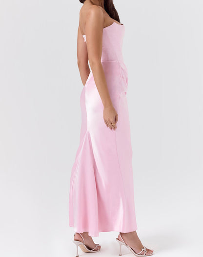 Strapless Corset Draped Maxi Dress