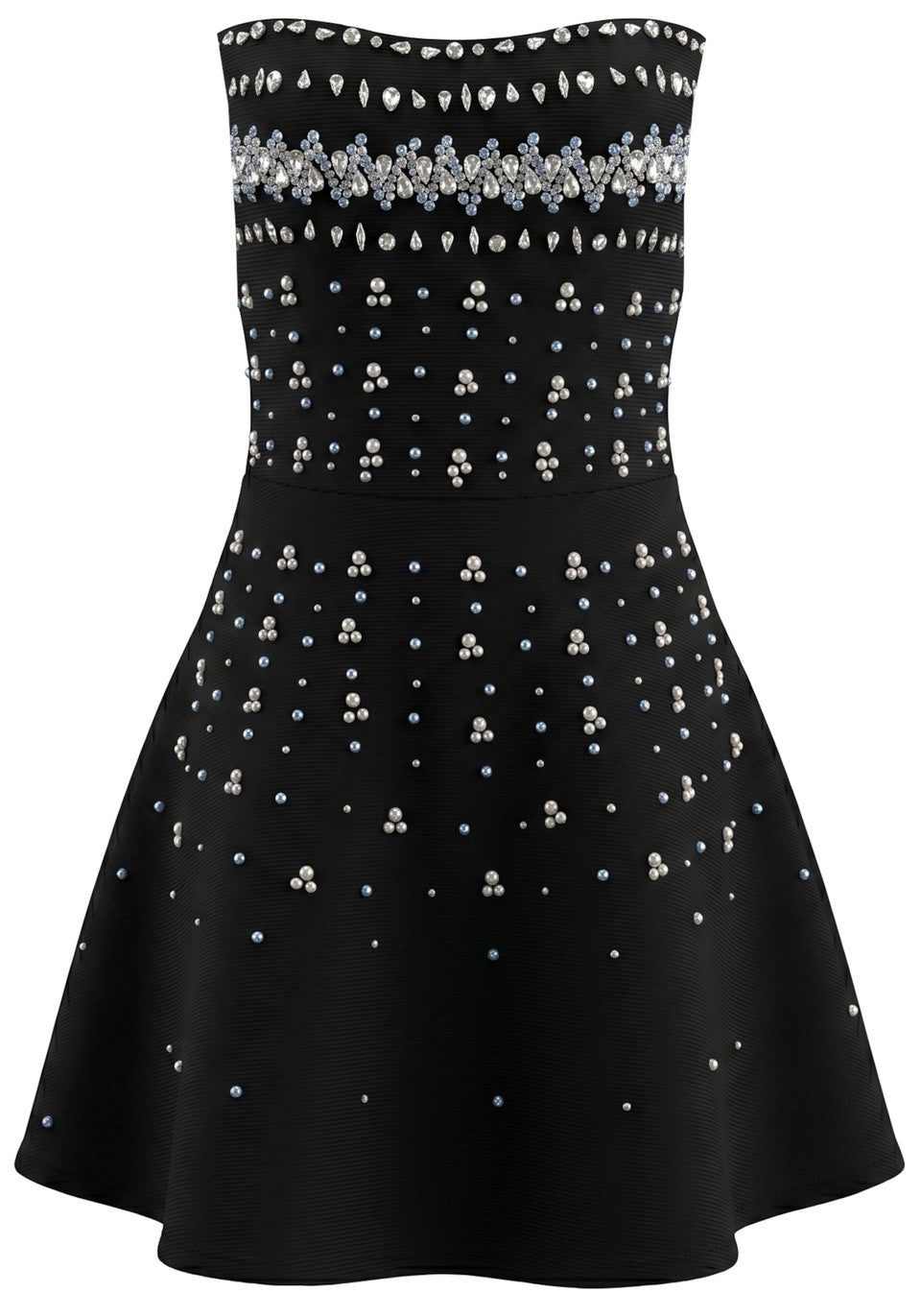 Strapless Crystal Embellished A Line Dress Black HV2985