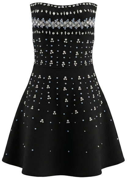 Strapless Crystal Embellished A Line Dress Black HV2985