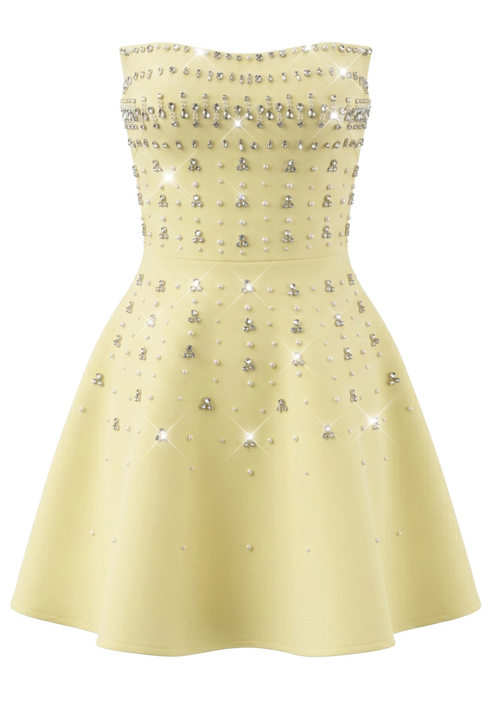 Strapless Crystal A Line Dress Yellow HV3035