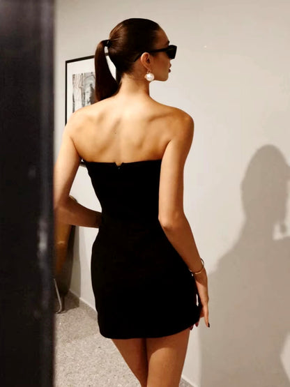 Strapless Crystal Bow Detail Dress Black HV1776