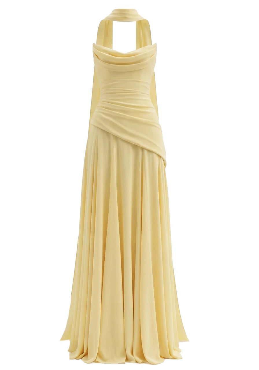 Strapless Draped Corset A Line Maxi Dress HV3184