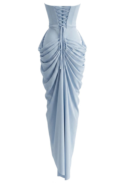 Strapless Draped Design Corset Maxi Dress Blue HV2964