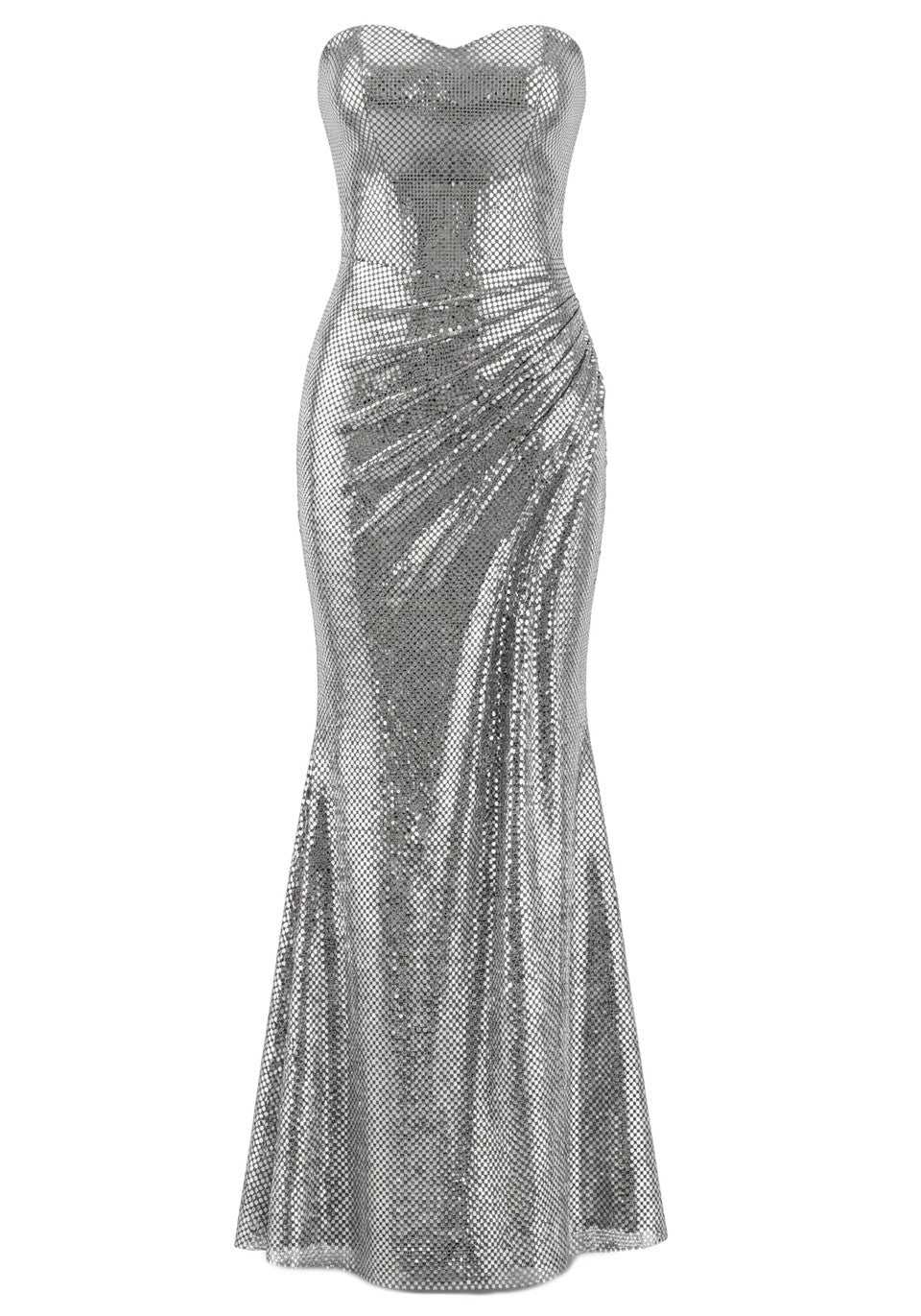 Strapless Draped Maxi Dress Silver HV3014