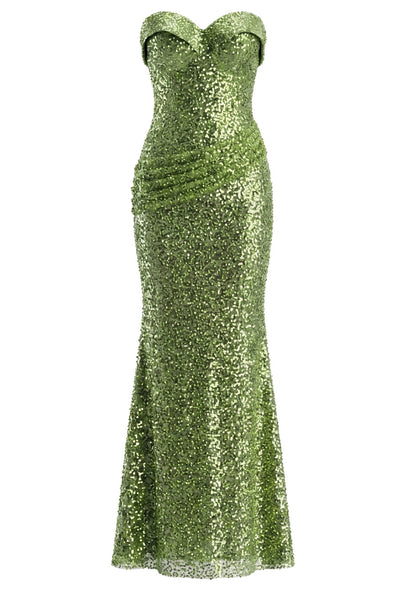 Strapless Sequin Maxi Dress Green HV3015