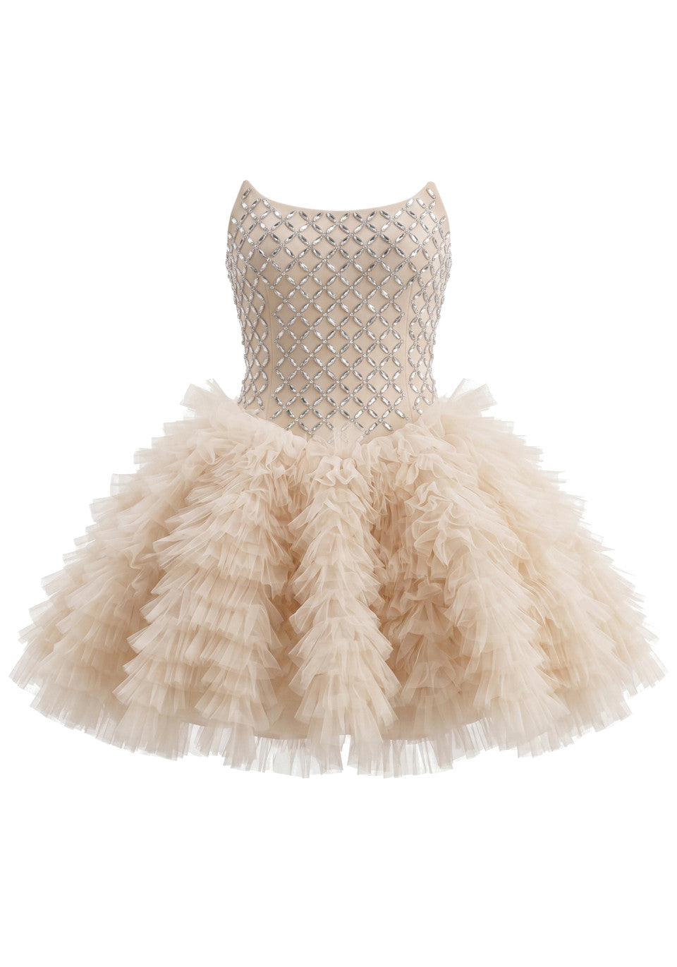 Strapless Embellished Ruffle Dress Nude HV3029