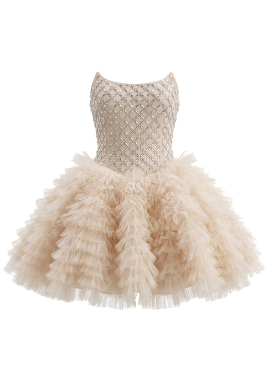 Strapless Embellished Ruffle Dress Nude HV3029