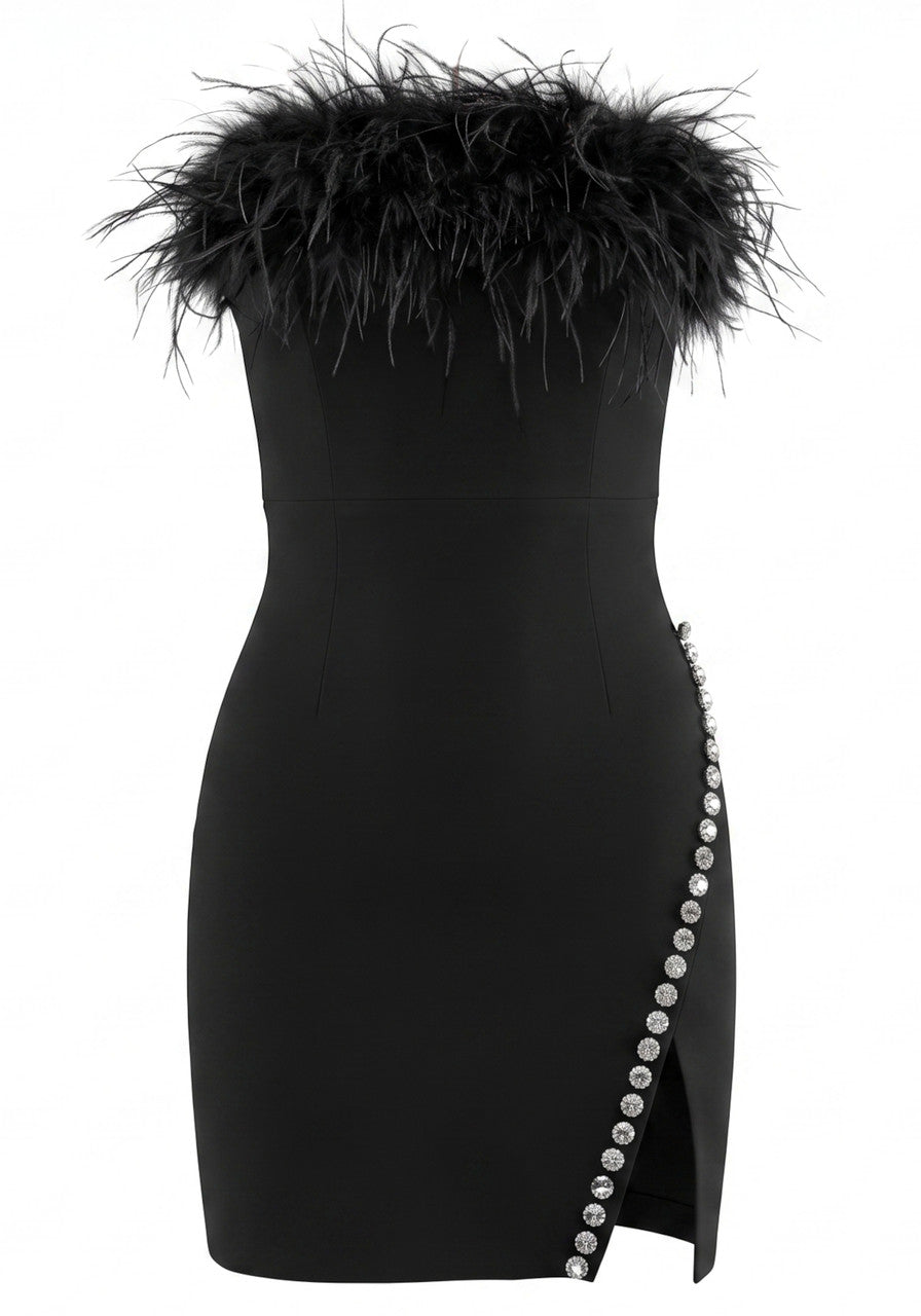 Strapless Feather Crystal Dress HV3116