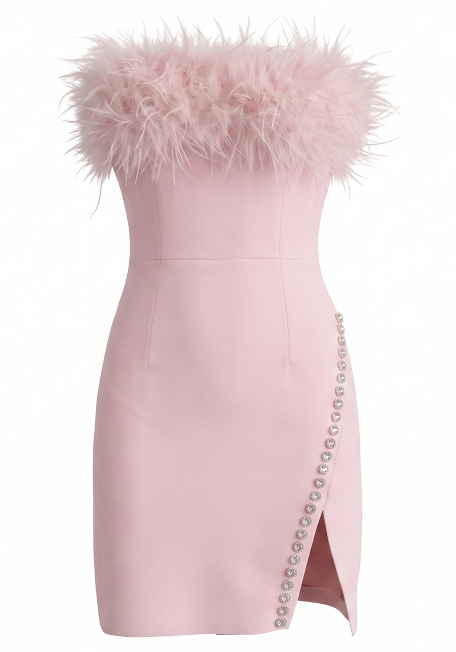 Strapless Feather Crystal Dress HV3116