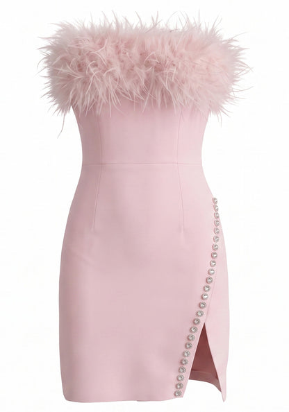 Strapless Feather Crystal Dress HV3116