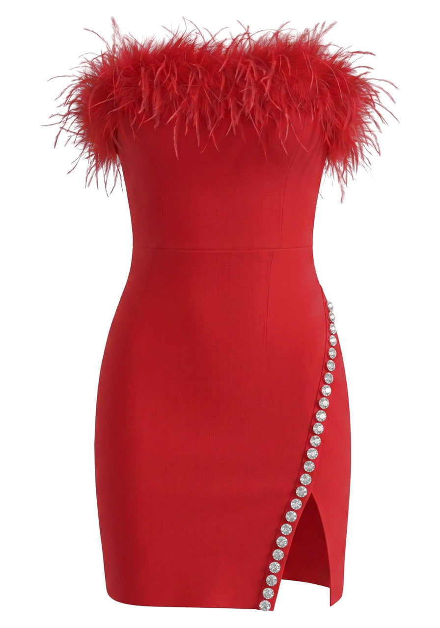Strapless Feather Crystal Dress HV3116