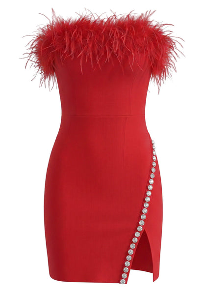 Strapless Feather Crystal Dress HV3116