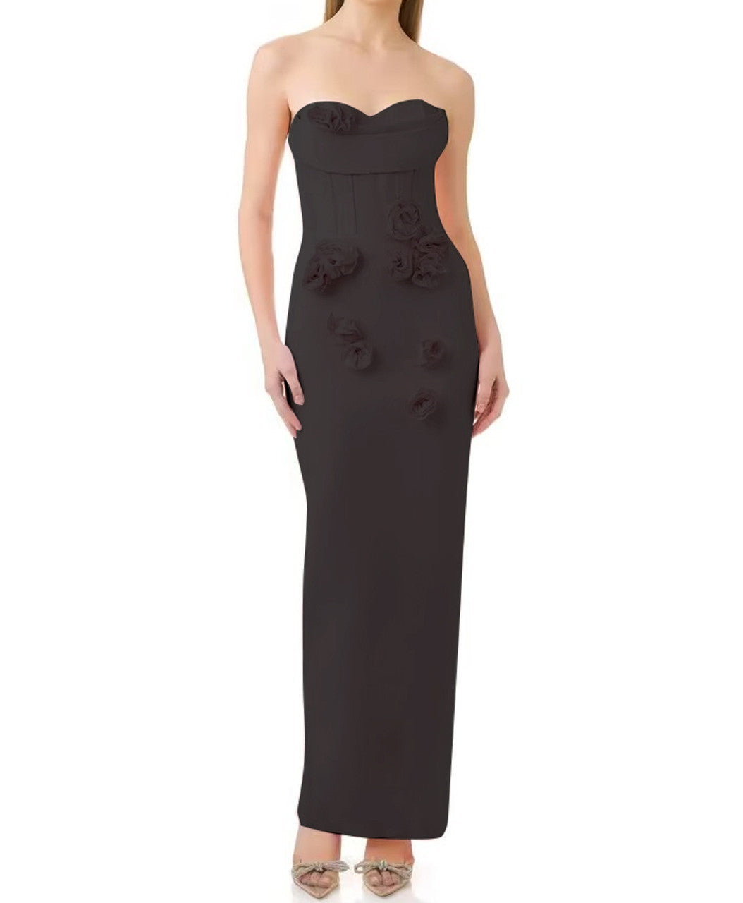 Strapless Floral Corset Maxi Dress