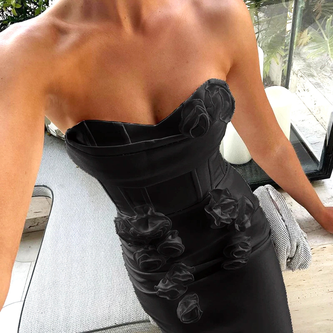 Strapless Floral Corset Maxi Dress