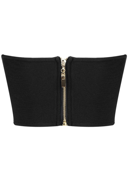 Strapless Floral Crop Top Black