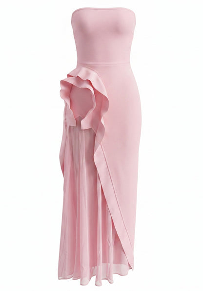 Strapless Floral Detail Maxi Dress Pink HV3115