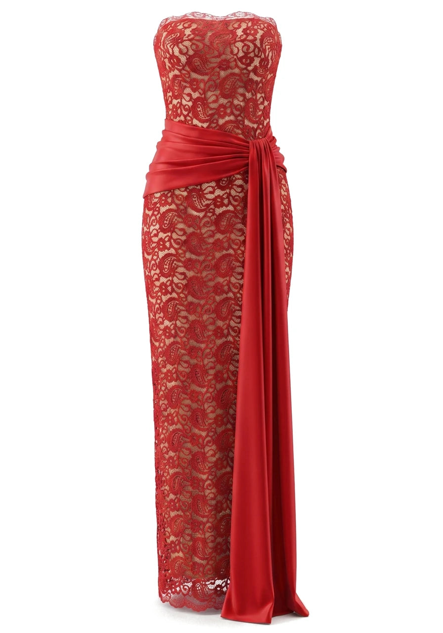 Strapless Scalloped Lace Maxi Dress HV3189