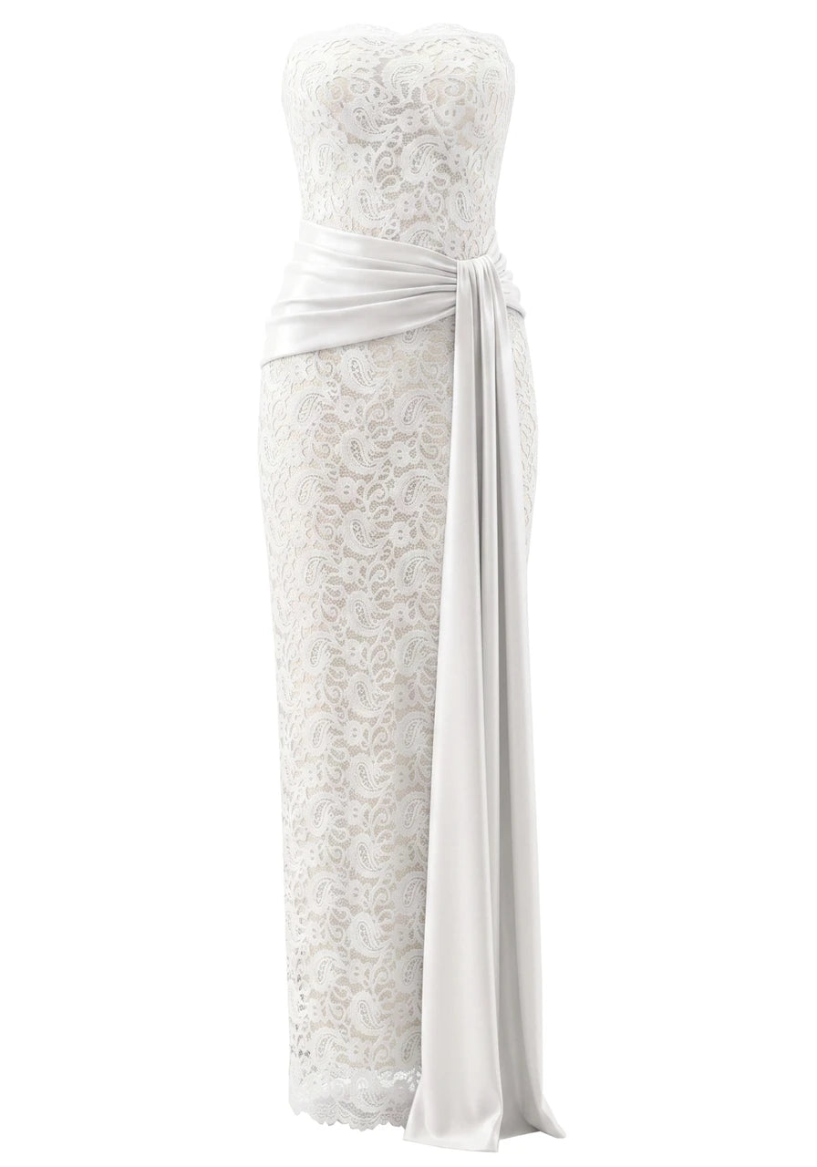 Strapless Scalloped Lace Maxi Dress HV3189