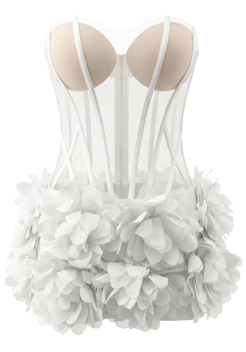 Strapless Petal Mesh Bustier Dress White HV2774