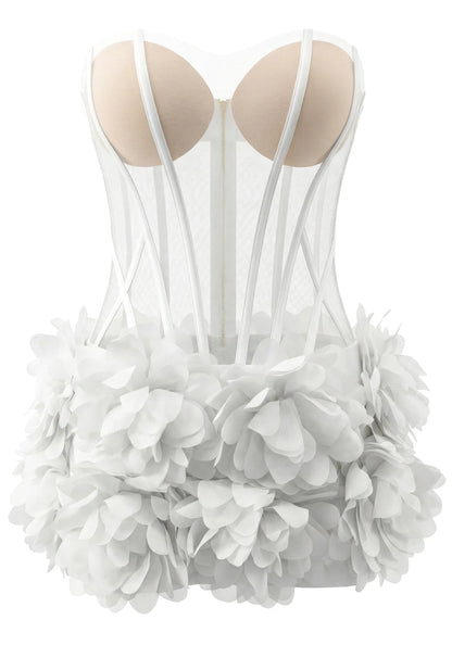 Strapless Petal Mesh Bustier Dress White HV2774