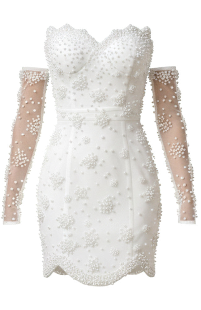 Strapless Pearl Bustier Dress White HV2623