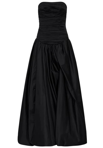 Strapless Ruched Puff Maxi Dress