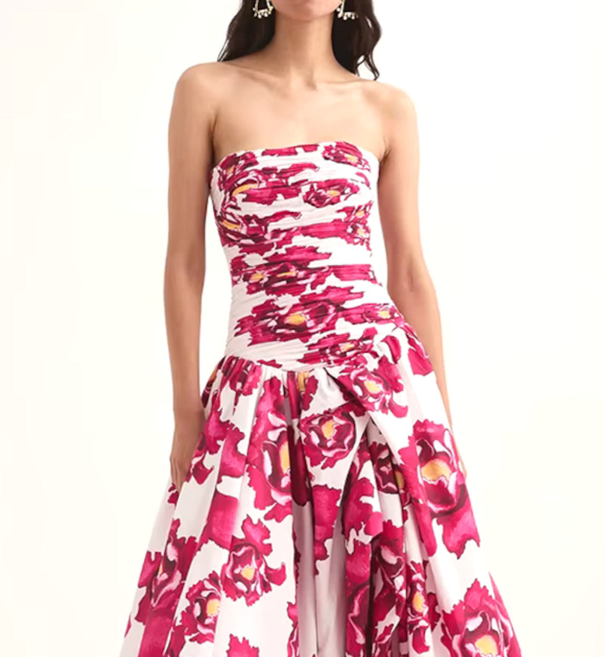 Strapless Ruched Puff Maxi Dress