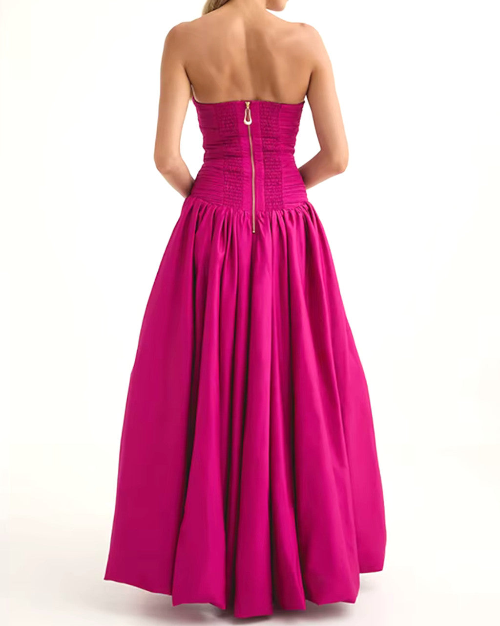 Strapless Ruched Puff Maxi Dress