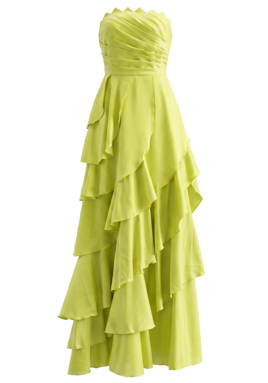 Strapless Ruffle Maxi Dress Lime Green HV3120