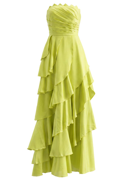 Strapless Ruffle Maxi Dress Lime Green HV3120