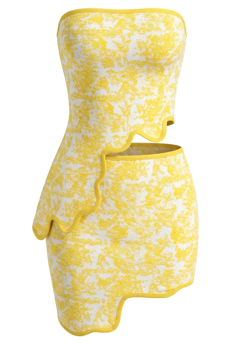 Strapless Scalloped Two Piece Dress Yellow HV2869
