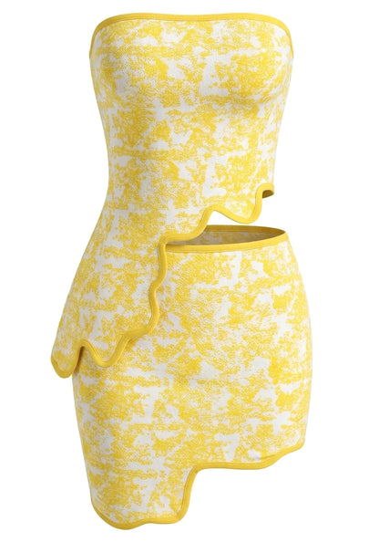 Strapless Scalloped Two Piece Dress Yellow HV2869